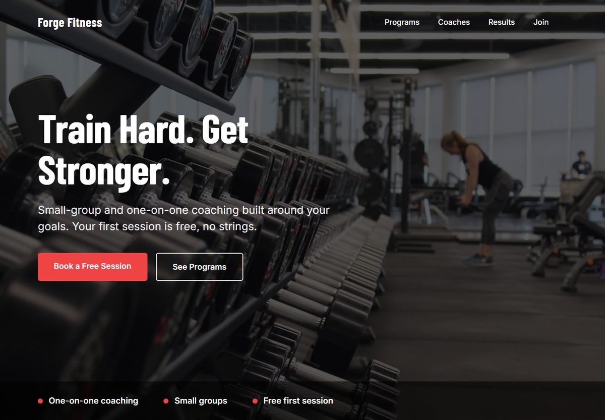 Example Personal trainer website for Forge Fitness